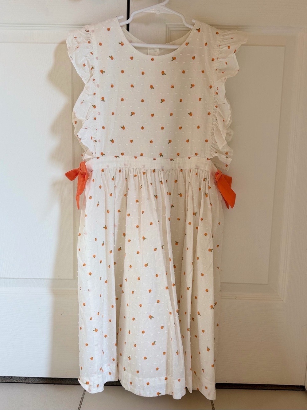 EUC Pink Chicken Orange Print Ruffle Dress size 12